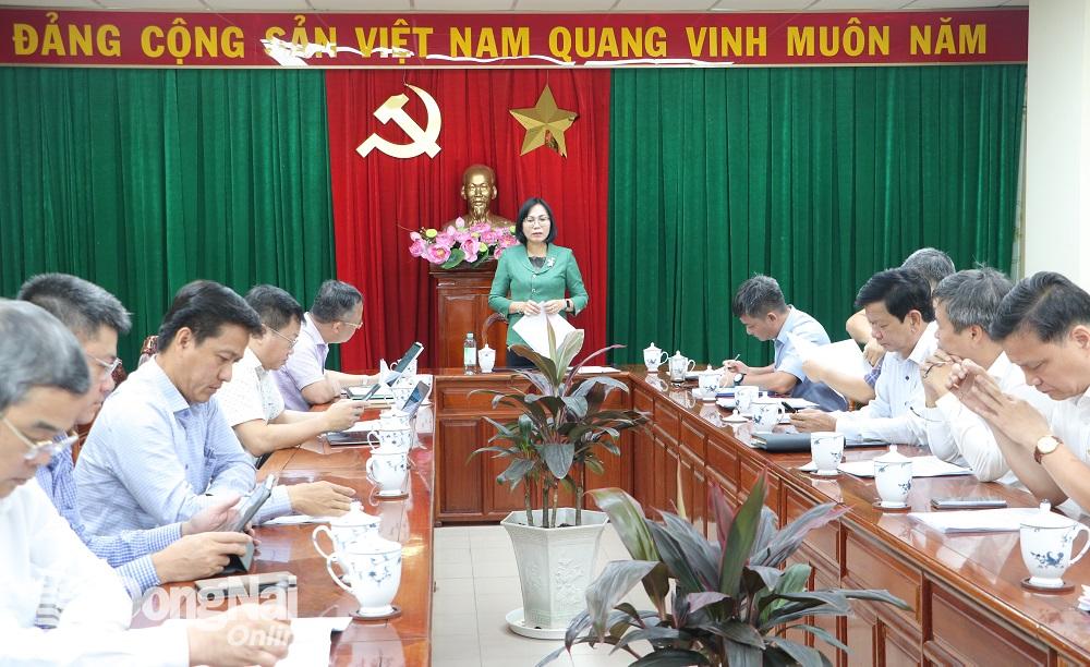 Phó chủ tịch UBND tỉnh Nguyễn Thị Hoàng phát biểu tại buổi làm việc. Ảnh: Phạm Tùng