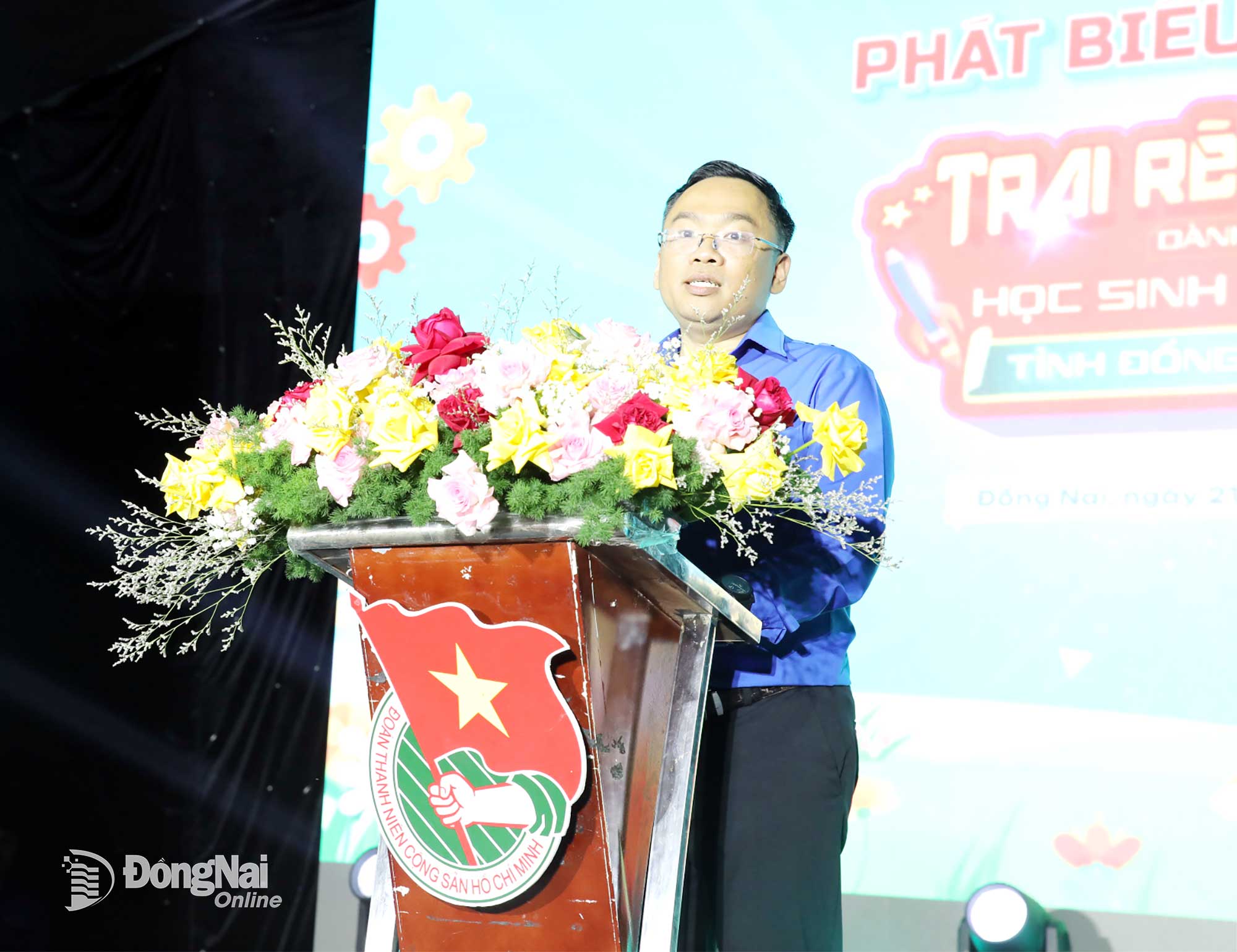 Ủy viên Ban Chấp hành Trung ương Đoàn, Tỉnh ủy viên, Phó Chủ tịch Ủy ban MTTQ Việt Nam tỉnh, Bí thư Tỉnh đoàn Đồng Nai Nguyễn Minh Kiên phát biểu tại buổi lễ. Ảnh: Trương Hiện