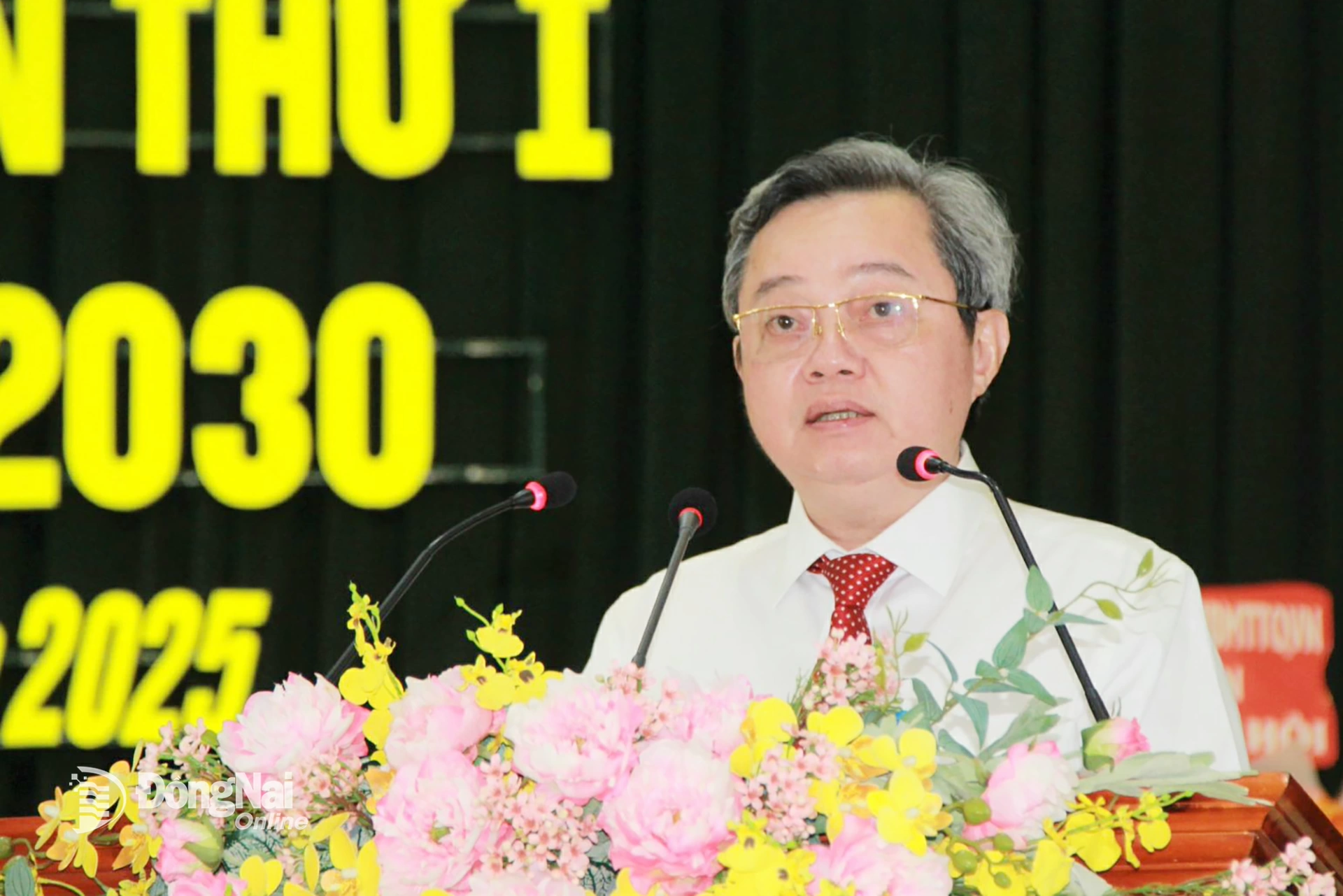 Member of the Standing Committee of the Provincial Party Committee, Head of the Internal Affairs Committee of the Dong Nai Provincial Party Committee Nguyen Minh Hoi delivers the directive speech at the congress. Photo: Nga Son