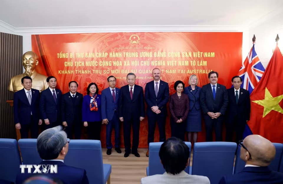 Tổng Bí thư, Chủ tịch nước Tô Lâm và các đại biểu tham dự lễ khánh thành. (Ảnh: Thống Nhất /TTXVN)
