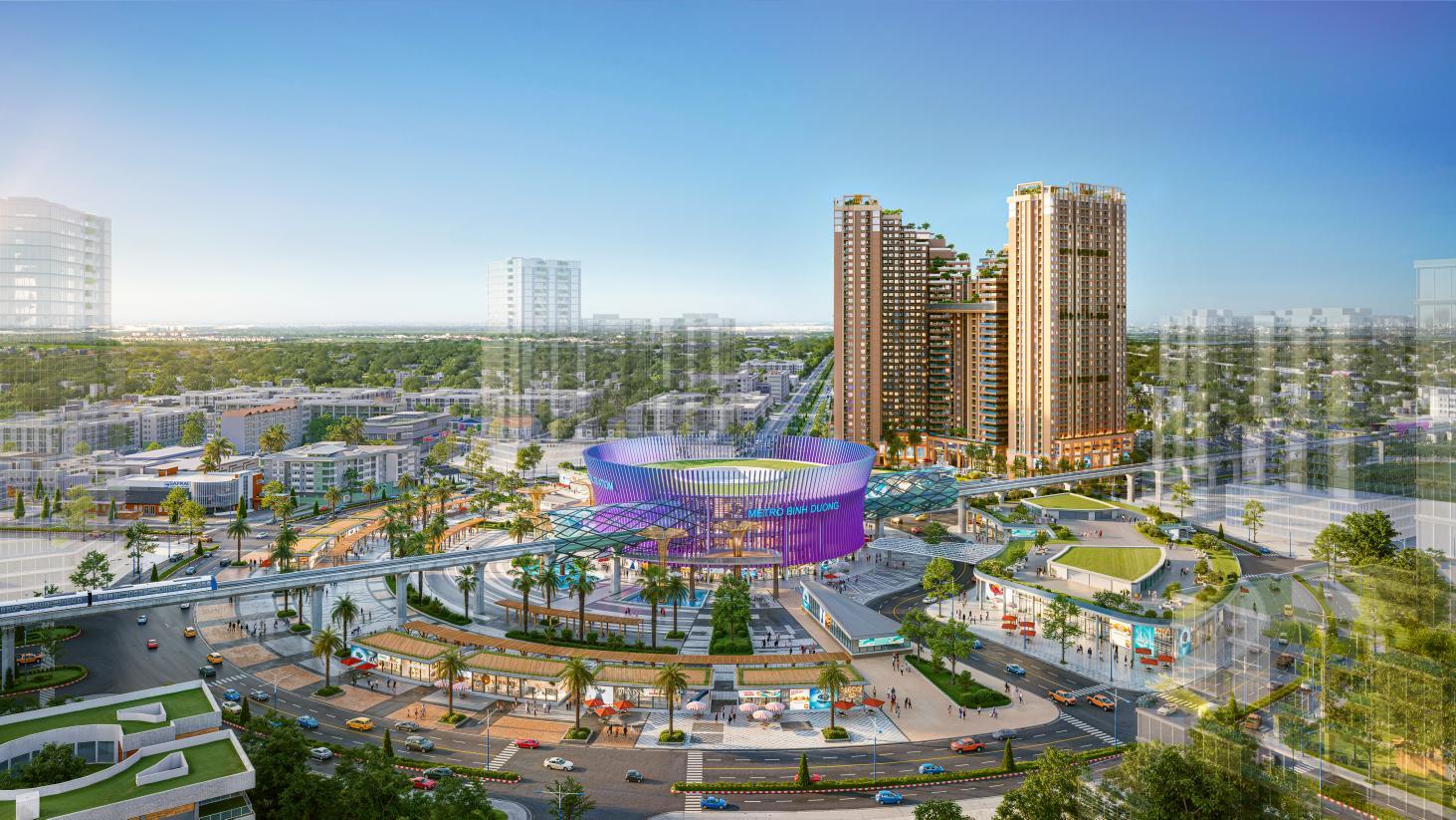 Dự án nằm cạnh vòng xoay Trung tâm Thương mại Thế giới Thành phố mới Bình Dương, cách ga metro theo quy hoạch khoảng 98m.