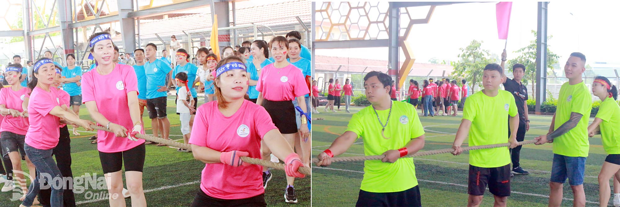 Workers at Vietnam Dona Orient Co., Ltd. in Binh Minh Commune take part in a sports festival organized jointly by the grassroots Trade Union and the company.