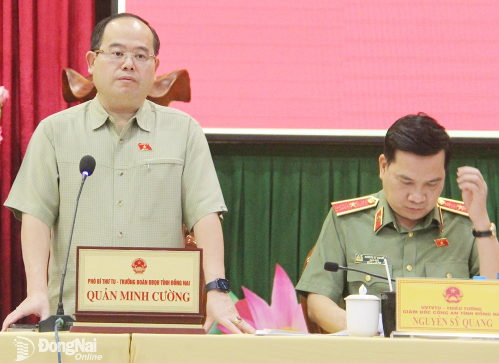 Phó bi thư Tỉnh ủy, Trưởng đoàn đại biểu Quốc hội tỉnh Quản Minh Cường phát biểu tại hội nghị
