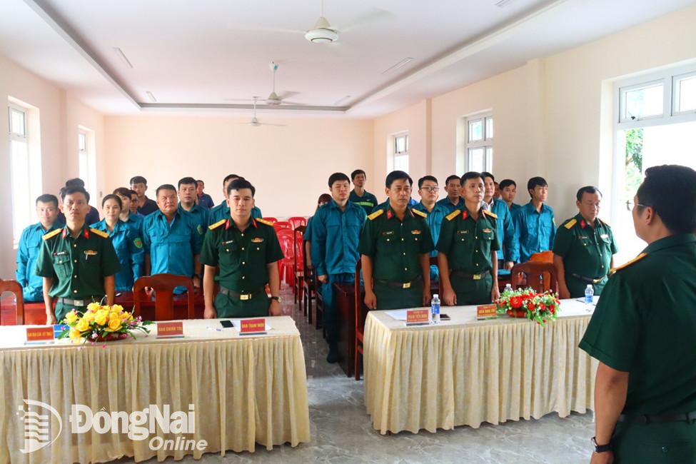Các đơn vị tự vệ thuộc lực lượng vũ trang H.Nhơn Trạch tham dự huấn luyện tự vệ đợt 1-2023. Ảnh: Ngọc Mai