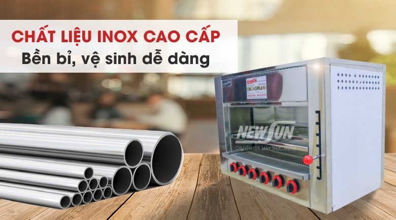 Lò nướng Salamander Newsun được làm bằng chất liệu inox cao cấp có tuổi thọ cao.