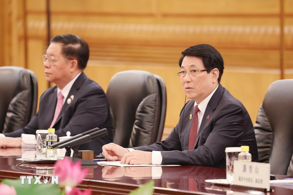 Chủ tịch nước Lương Cường phát biểu. (Ảnh: Lâm Khánh/ TTXVN)
