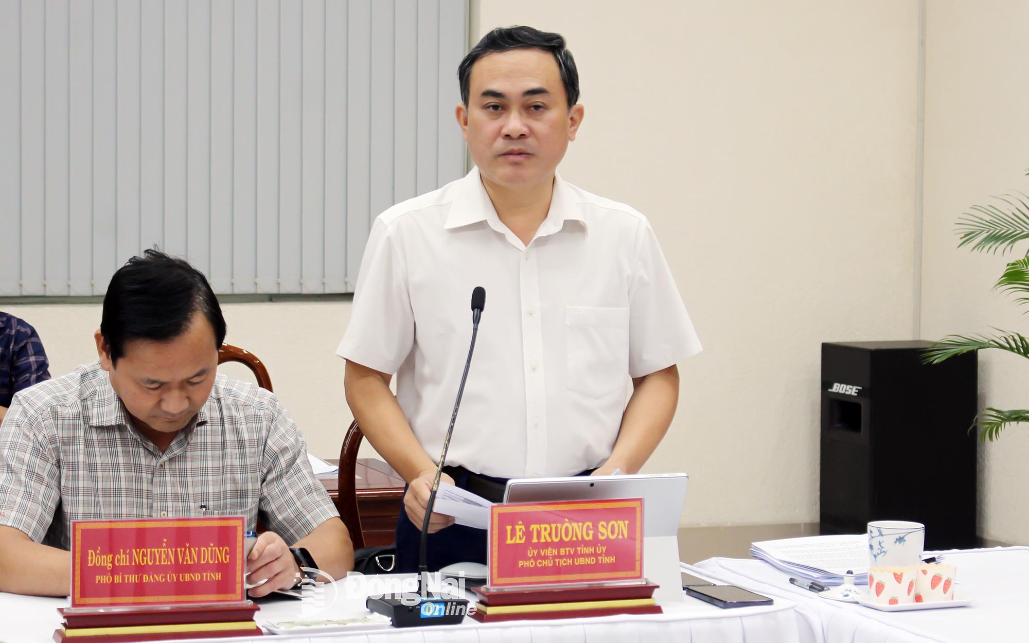 Member of Dong Nai Standing Party Committee and Vice Chairman of the Provincial People’s Committee Le Truong Son speaks at the meeting. Photo: Ho Thao
