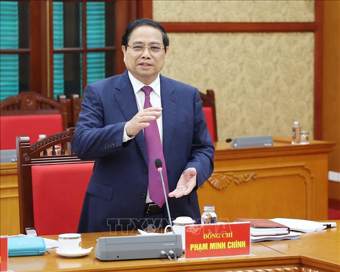 Thủ tướng Phạm Minh Chính phát biểu tại buổi làm việc - Ảnh: TTXVN