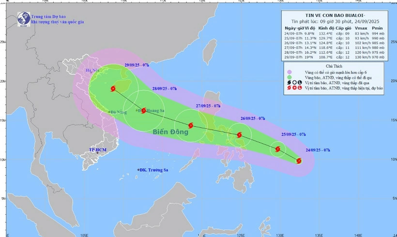 Vị trí bão Bualoi sáng nay