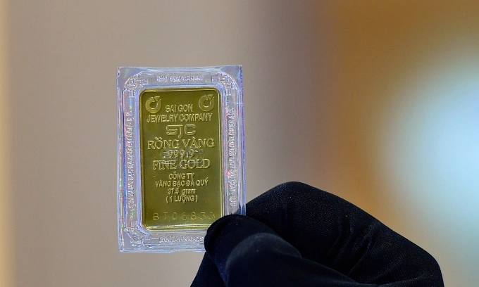 Gold bar on sale at a store