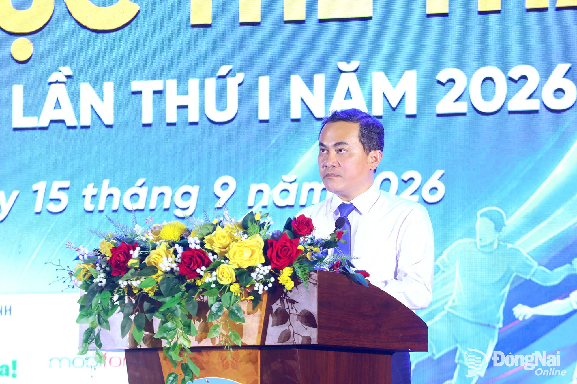 Le Truong Son, Member of the Standing Board of the City Party Committee, Vice Chairman of the City People’s Committee, Head of the Steering Committee for the 1st Dong Nai City Sports Festival, delivers the closing remarks. Photo: Huy Anh

