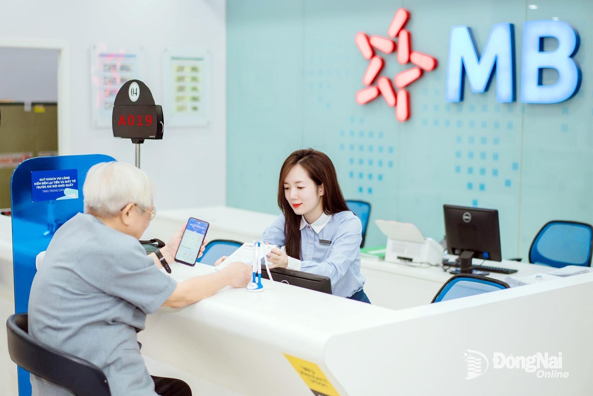 Financial transactions at a bank.