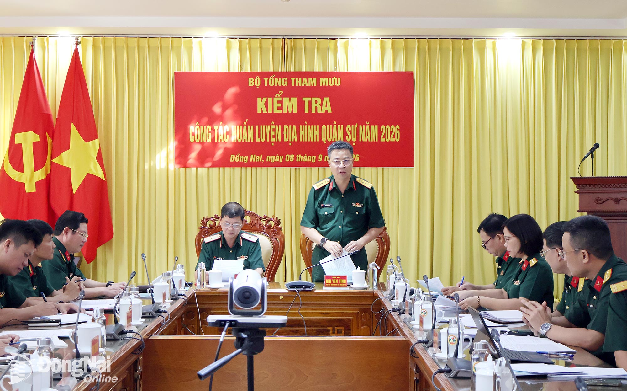 Đại tá Bùi Yên Tĩnh, Phó Cục trưởng Cục Tác chiến, Bộ Tổng tham mưu Quân đội nhân dân Việt Nam, trưởng đoàn kiểm tra quán triệt nội dung kiểm tra. Ảnh: Nguyệt Hà