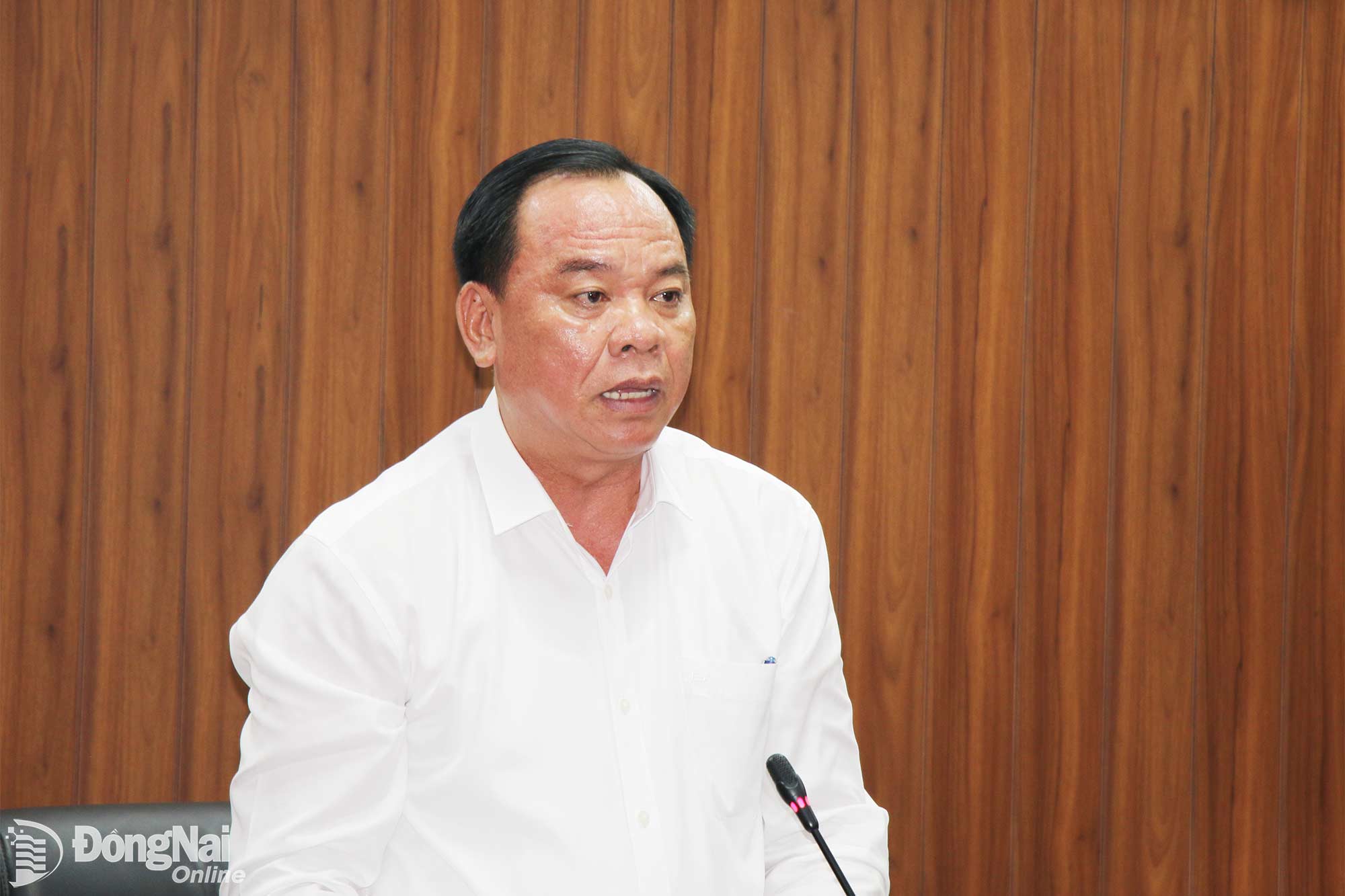 Deputy Secretary of the CPC Vo Tan Duc delivers concluding remarks at the working session. Photo: Hai Quan

