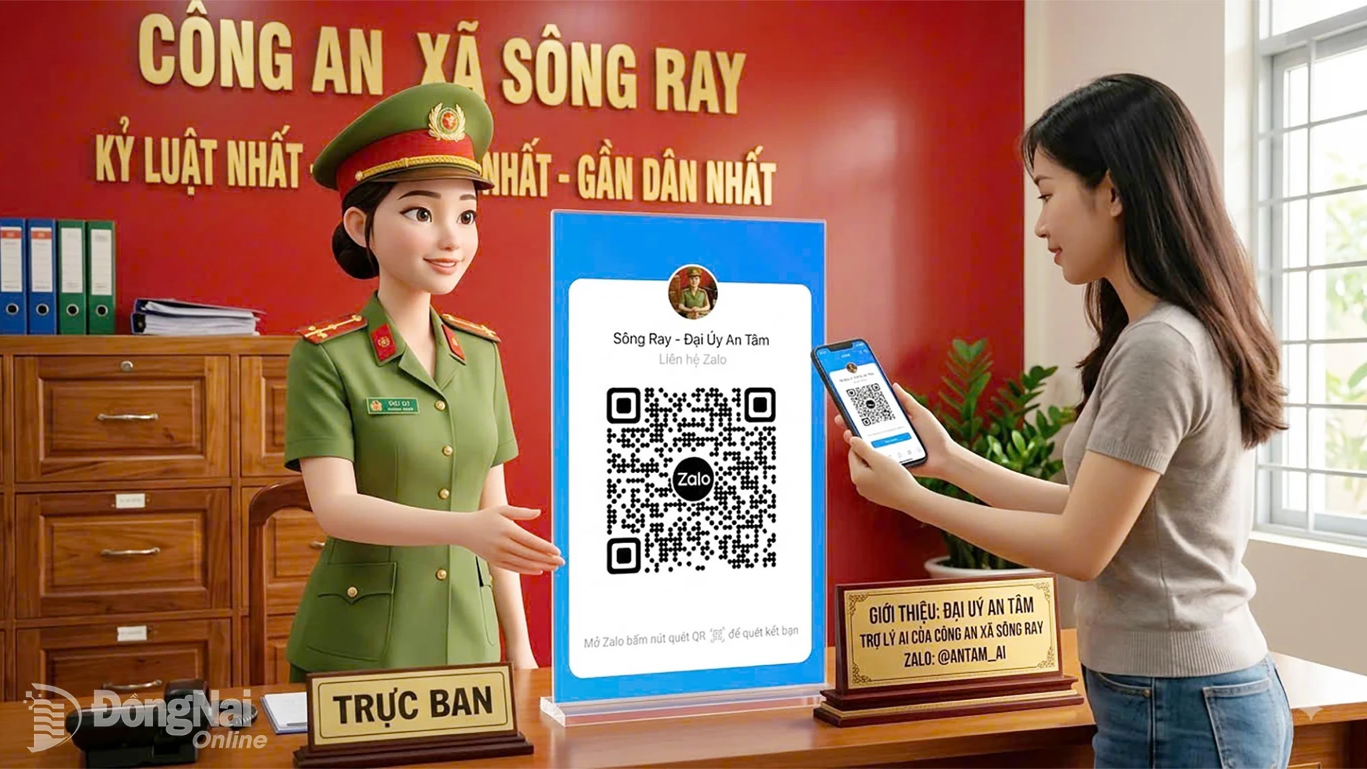 Mô hình trợ lý AI “Đại úy An Tâm” được Công an xã Sông Ray đưa vào vận hành trên các nền tảng mạng xã hội.