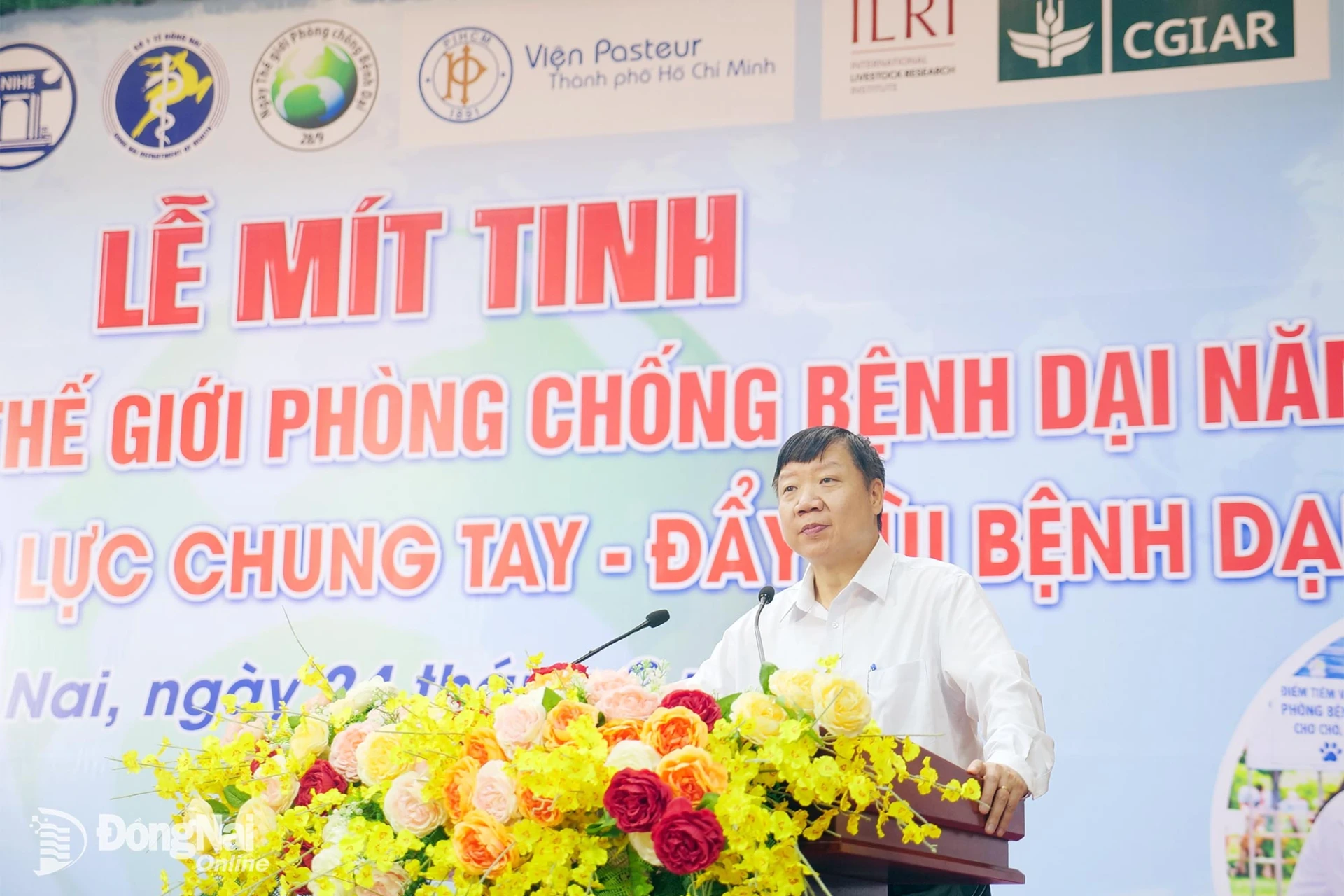 PGS.TS Trần Như Dương, Phó Viện trưởng Viện Vệ sinh dịch tễ Trung ương phát biểu tại lễ mít tinh. Ảnh: Hạnh Dung
