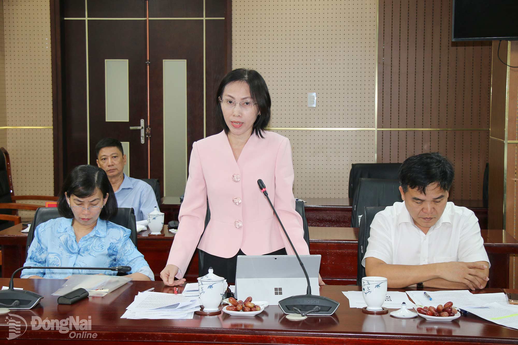 Phó Giám đốc Sở Tài chính Phan Thị Kim Oanh chia sẻ tại buổi làm việc. Ảnh: Hải Quân