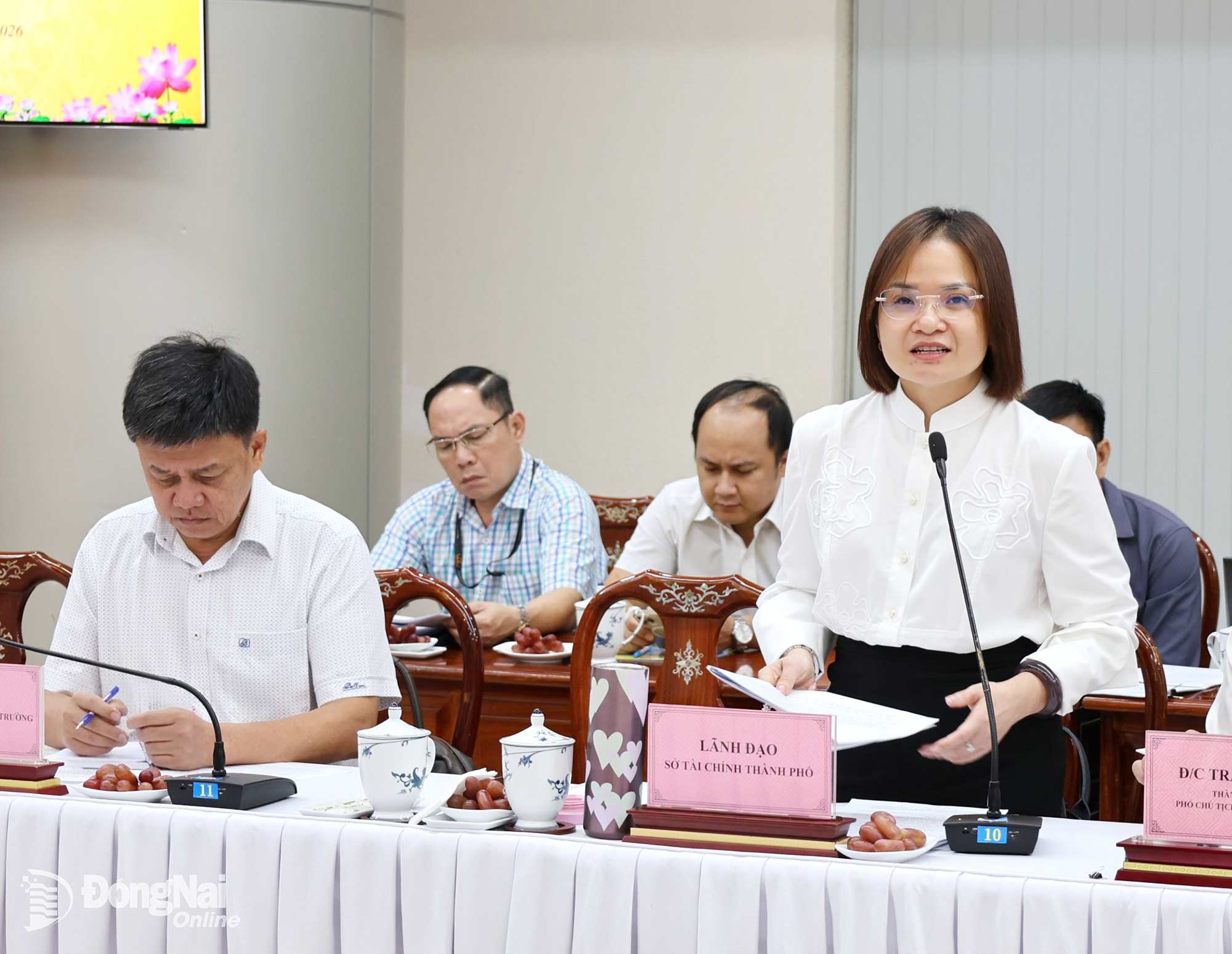 Truong Thi Huong Binh, Member of the CPC’s Standing Board and Director of the Department of Finance, reports at the session. Photo: Ngoc Lien

