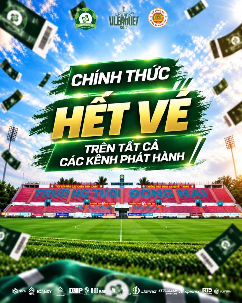 Thông báo hết vé vào sân trận đấu Tp Đồng Nai - CAHN được đăng trên trang facebook chính thức của đội chủ nhà