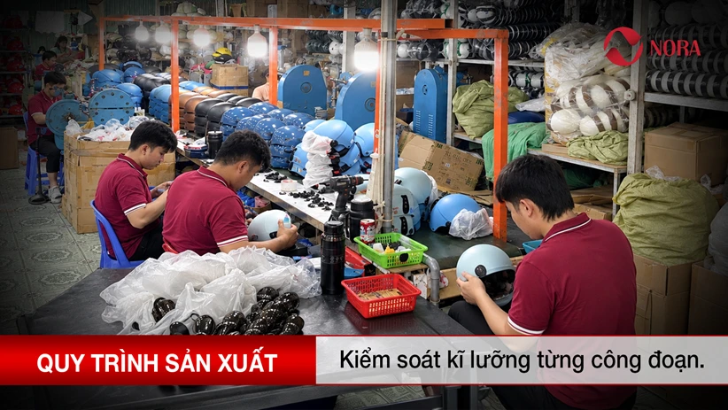 Khu xưởng NORA được tổ chức theo từng công đoạn để phục vụ các đơn hàng mũ bảo hiểm doanh nghiệp.