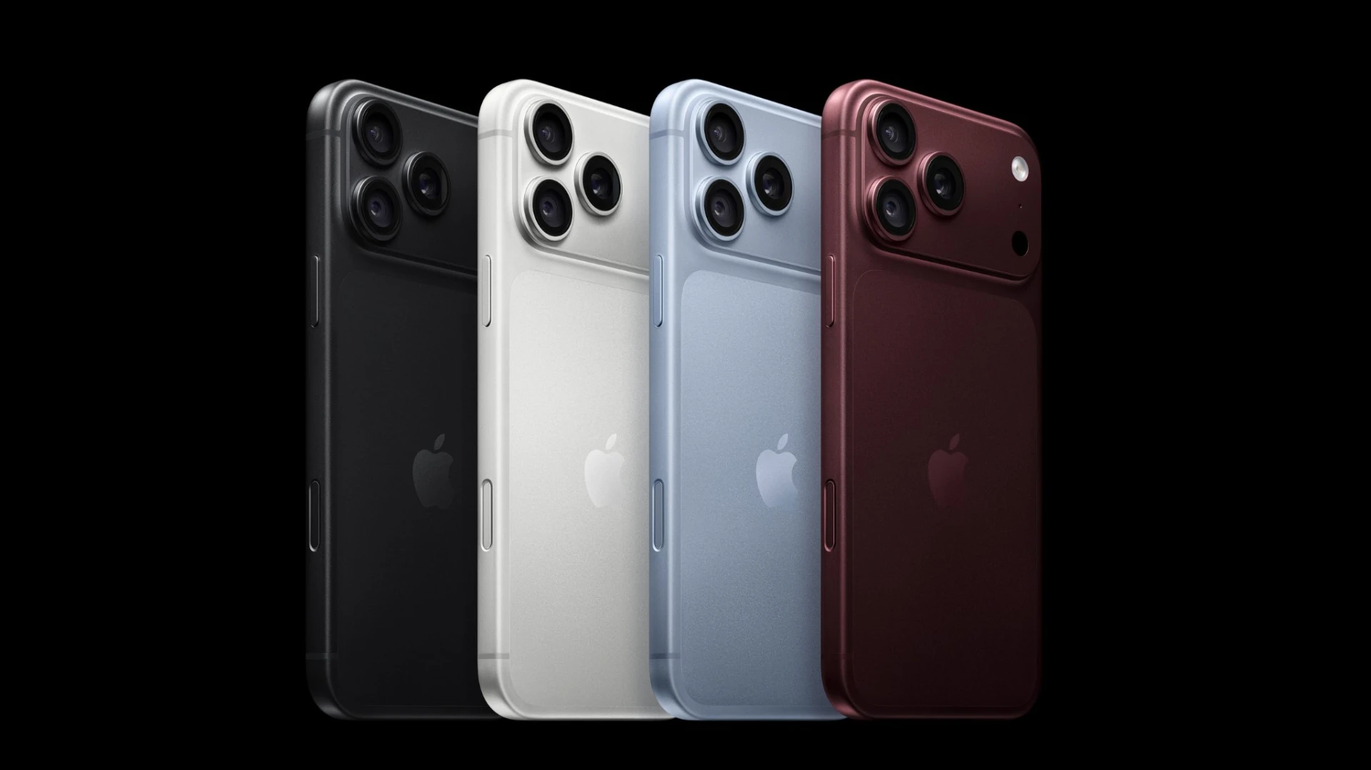 Bốn màu Đen, Bạc, Băng Thanh và Đỏ Burgundy của dòng Pro. Ảnh: Apple