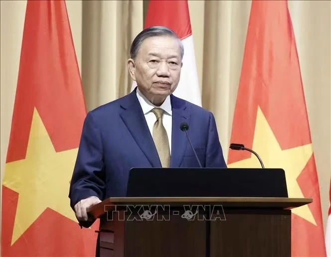 Tổng Bí thư, Chủ tịch nước Tô Lâm phát biểu chính sách Quan hệ đối tác chiến lược Việt Nam – Canada trong bối cảnh thế giới đầy biến động”. Ảnh: Thống Nhất/TTXVN
