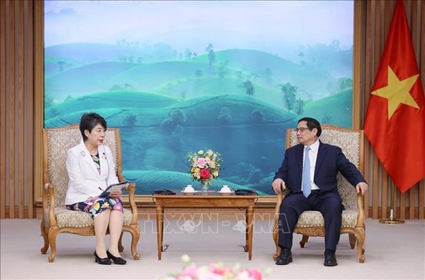 The meeting between PM Pham Minh Chinh and Japanese Foreign Minister Kamikawa Yoko in Hanoi on October 10. 

