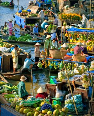Một chợ nổi trên sông Mekong ở Việt Nam. Nguồn: pinterest.com