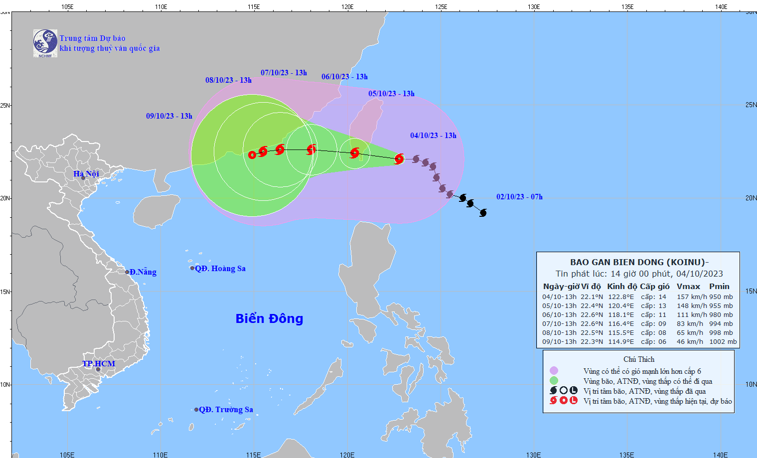 Dự báo hướng đi của bão Koinu (Ảnh: Trung tâm Dự báo khí tượng thủy văn quốc gia)