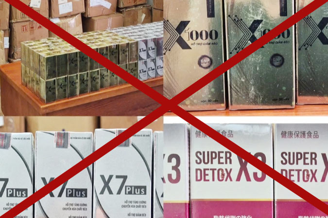 Các sản phẩm giảm cân của Ngân 98, theo kết quả kiểm nghiệm của cơ quan chức năng cho thấy có chứa chất cấm, gây nguy hại cho sức khỏe. Ảnh: Công an Thành phố Hồ Chí Minh