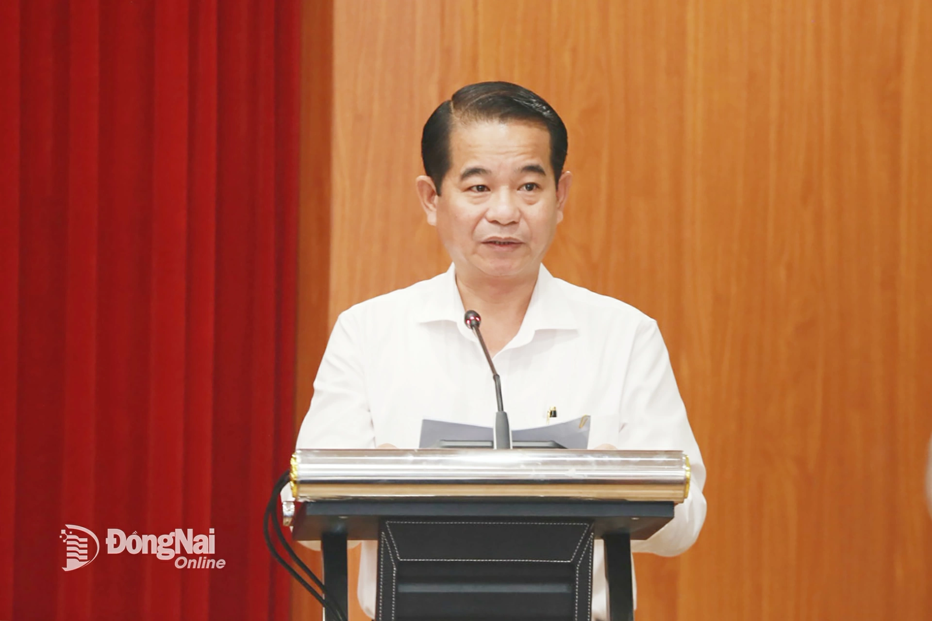 Đồng chí Thái Bảo, Phó Bí thư Tỉnh ủy, Trưởng ban Tổ chức Tỉnh ủy Đồng Nai phát biểu tại hội thảo. Ảnh: Huy Anh
