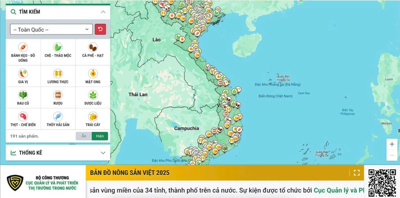 Giao diện chính thức của Bản đồ số Nông sản Việt 2025 được Bộ Công Thương triển khai. (Ảnh: Phương Trang/Vietnam+)
