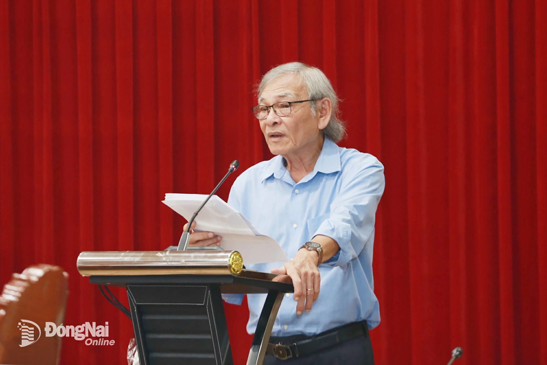 ThS Trần Quang Toại, Chủ tịch Hội Khoa học lịch sử tỉnh Đồng Nai phát biểu tại hội thảo. Ảnh: Huy Anh
