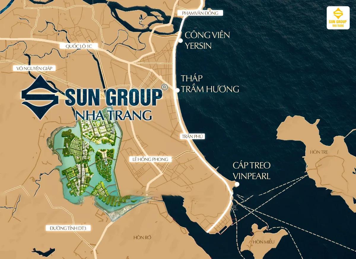 Vị trí chiến lược với 3 mặt giáp sông của dự án Sun Group tại Nha Trang.