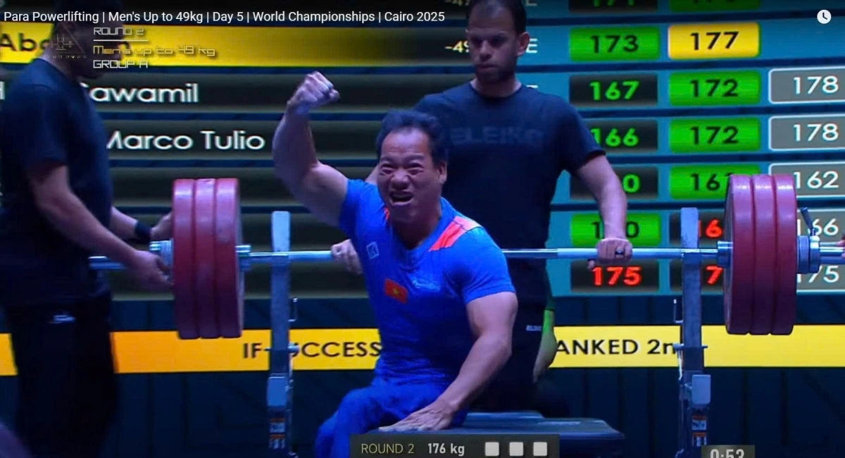 Le Van Cong (Vietnam) finishes fourth at the Cairo 2025 World Para Powerlifting Championships. (Image source: thethaovietnamplus.vn)
