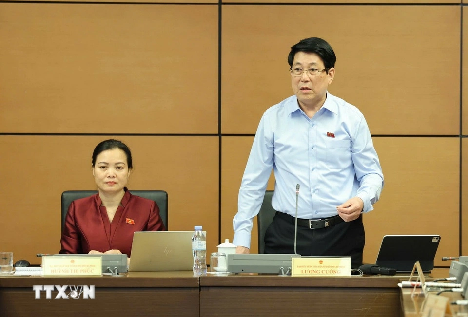 Chủ tịch nước Lương Cường phát biểu tại Phiên thảo luận ở Tổ. Ảnh: TTXVN

