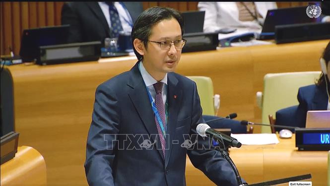 Đại sứ Đỗ Hùng Việt, Trưởng Phái đoàn thường trực Việt Nam tại LHQ, phát biểu tại phiên thảo luận.