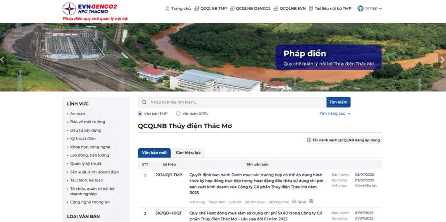 Giao diện trang Pháp điển quy chế quản lý nội bộ TMP. Ảnh: Ngọc Bích