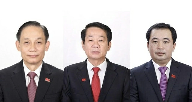 From left to right: Minister of Foreign Affairs Le Hoai Trung, Minister of Home Affairs Do Thanh Binh, and Minister of Agriculture and Environment Tran Duc Thang