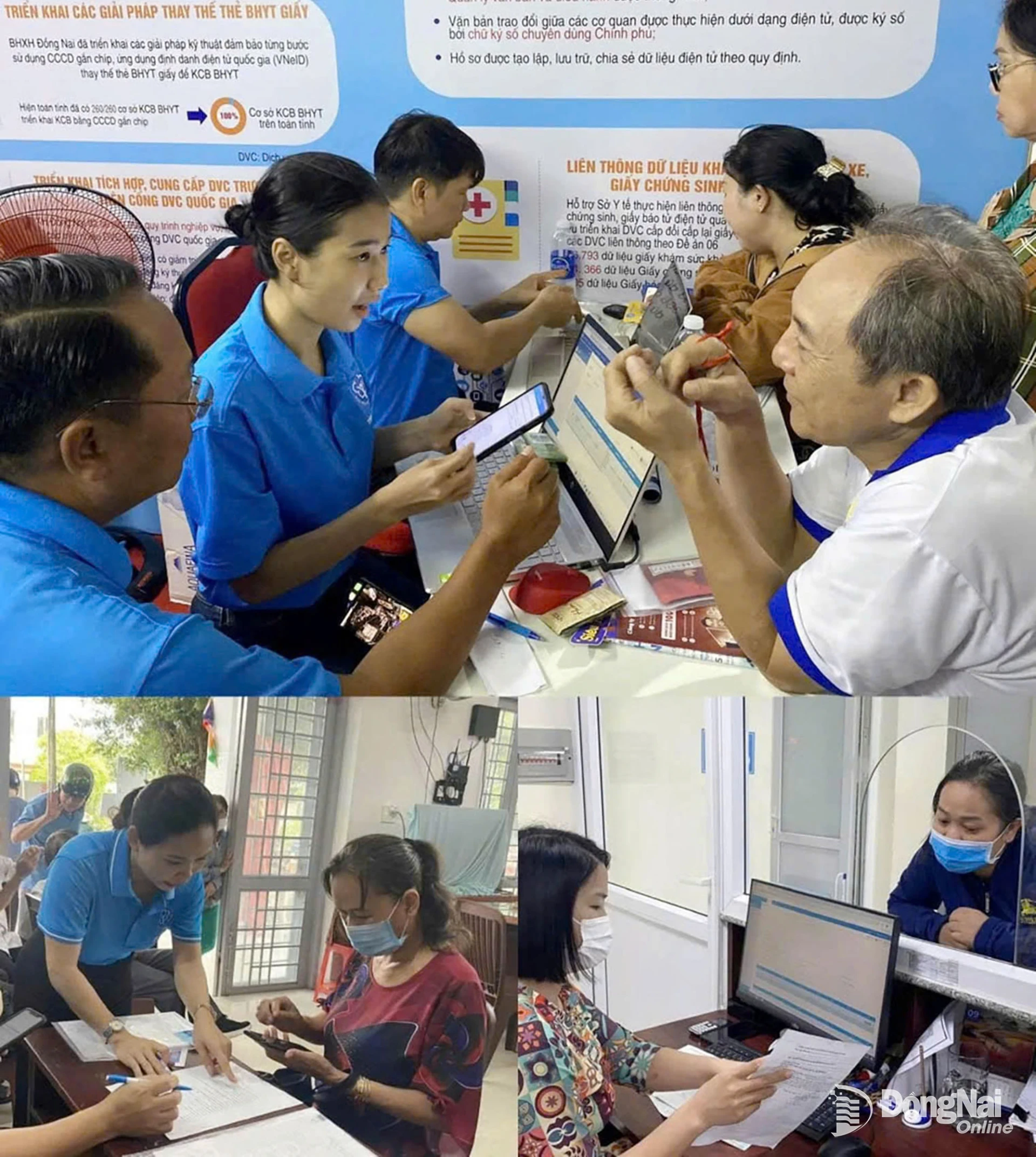Nhân viên Bảo hiểm xã hội Đồng Nai hướng dẫn người dân làm thủ tục hành chính trực tuyến. Ảnh minh họa: BHXH