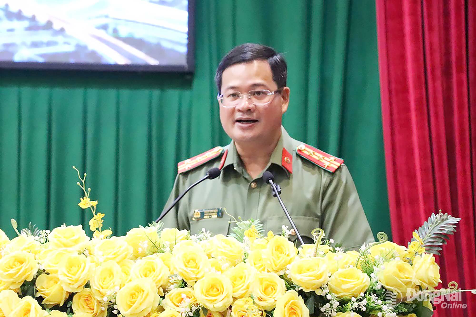 Đại tá Trần Anh Sơn, Phó Giám đốc Công an thành phố phát biểu tại buổi diễn tập. Ảnh: Trần Danh