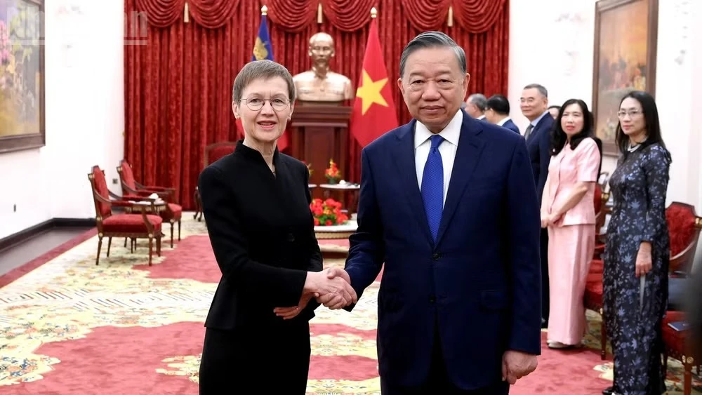 Tổng Bí thư, Chủ tịch nước Tô Lâm và Thủ tướng Công quốc Liechtenstein Brigitte Haas. (Ảnh: ĐĂNG KHOA)
