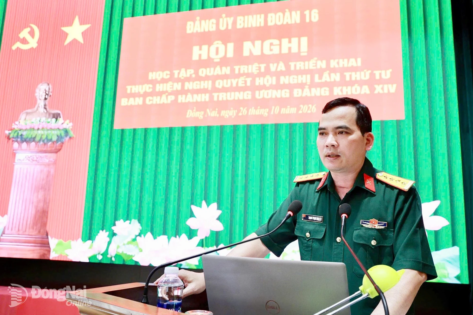 Đại tá Trịnh Phạm Hòa, Bí thư Đảng ủy, Phó Tư lệnh Binh đoàn 16 phát biểu chỉ đạo hội nghị.
