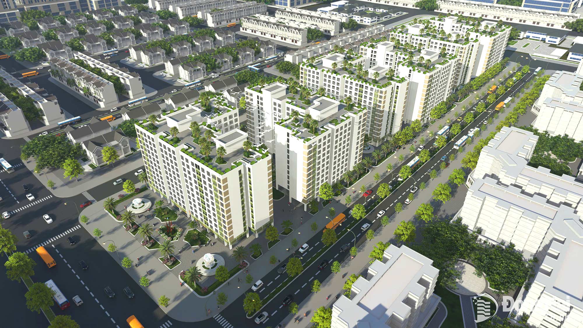 Architectural rendering of the social housing apartment complex on the 2.1-hectare site in Phuoc An Commune.