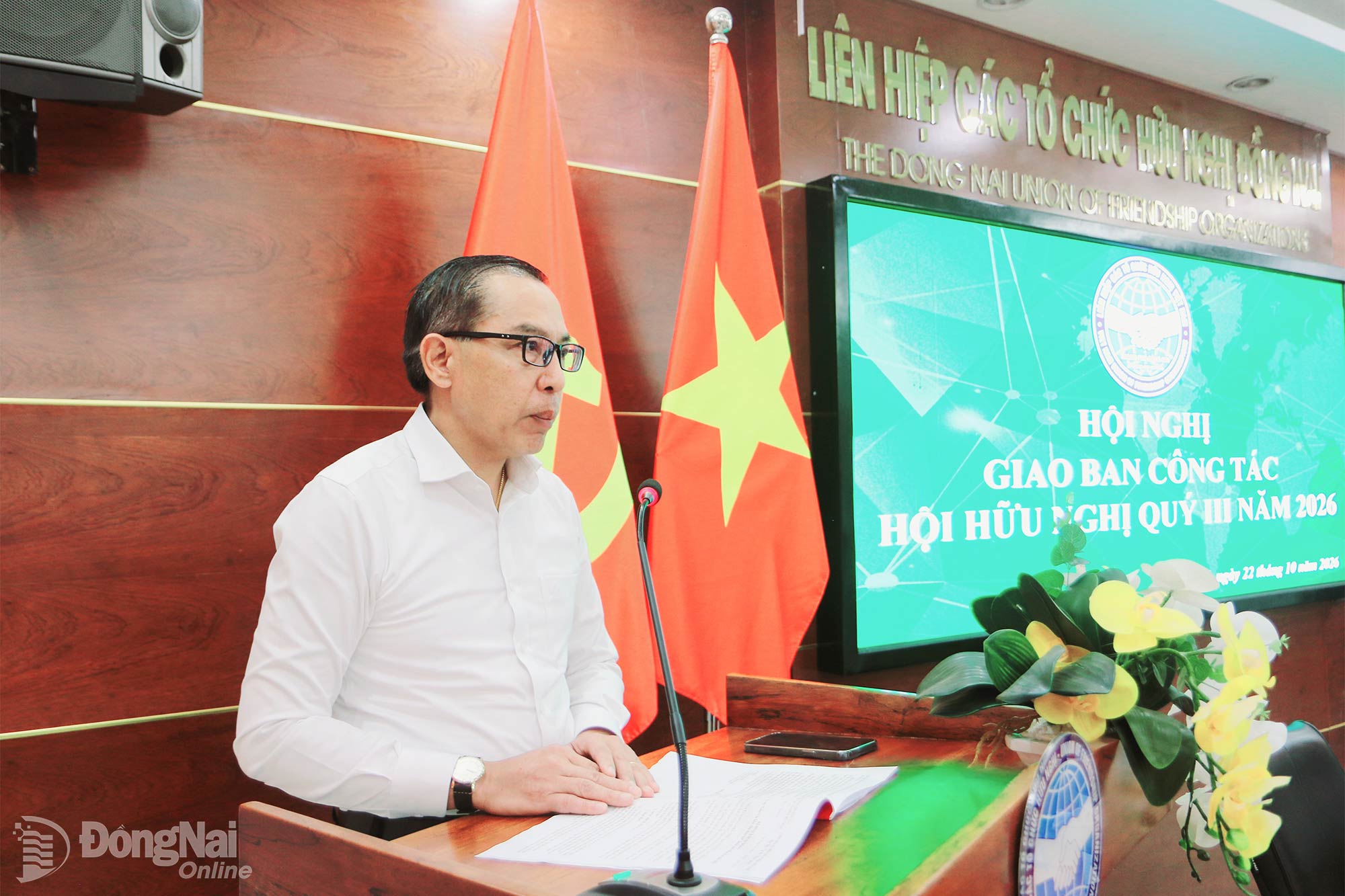 Nguyen Viet Thang, Deputy Director of the Department of Foreign Affairs and Vice President of the DNUFO, addresses the conference. Photo: Van Truyen

