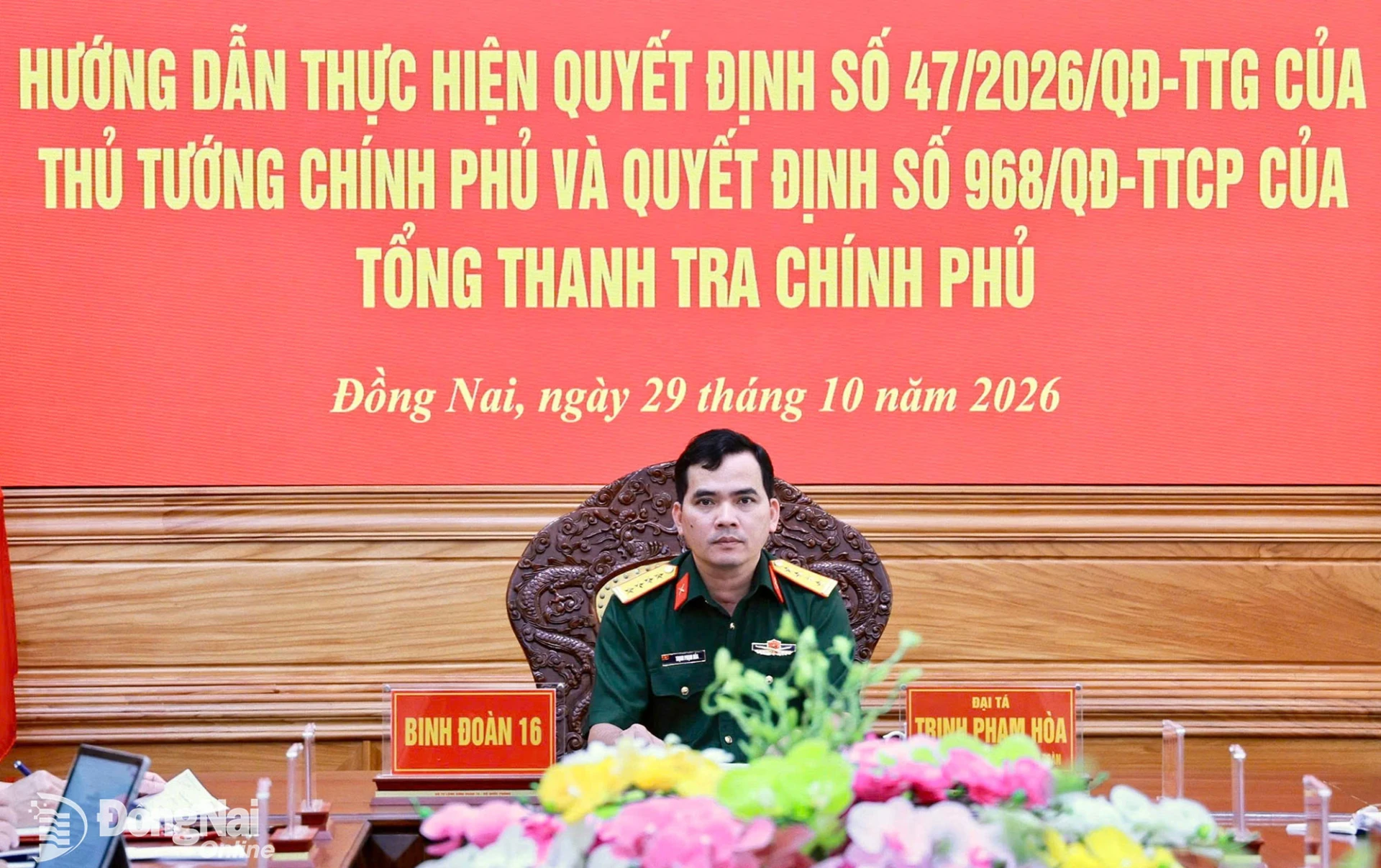 Đại tá Trịnh Phạm Hòa, Bí thư Đảng ủy, Phó Tư lệnh Binh đoàn chủ trì tại điểm cầu Binh đoàn 16.