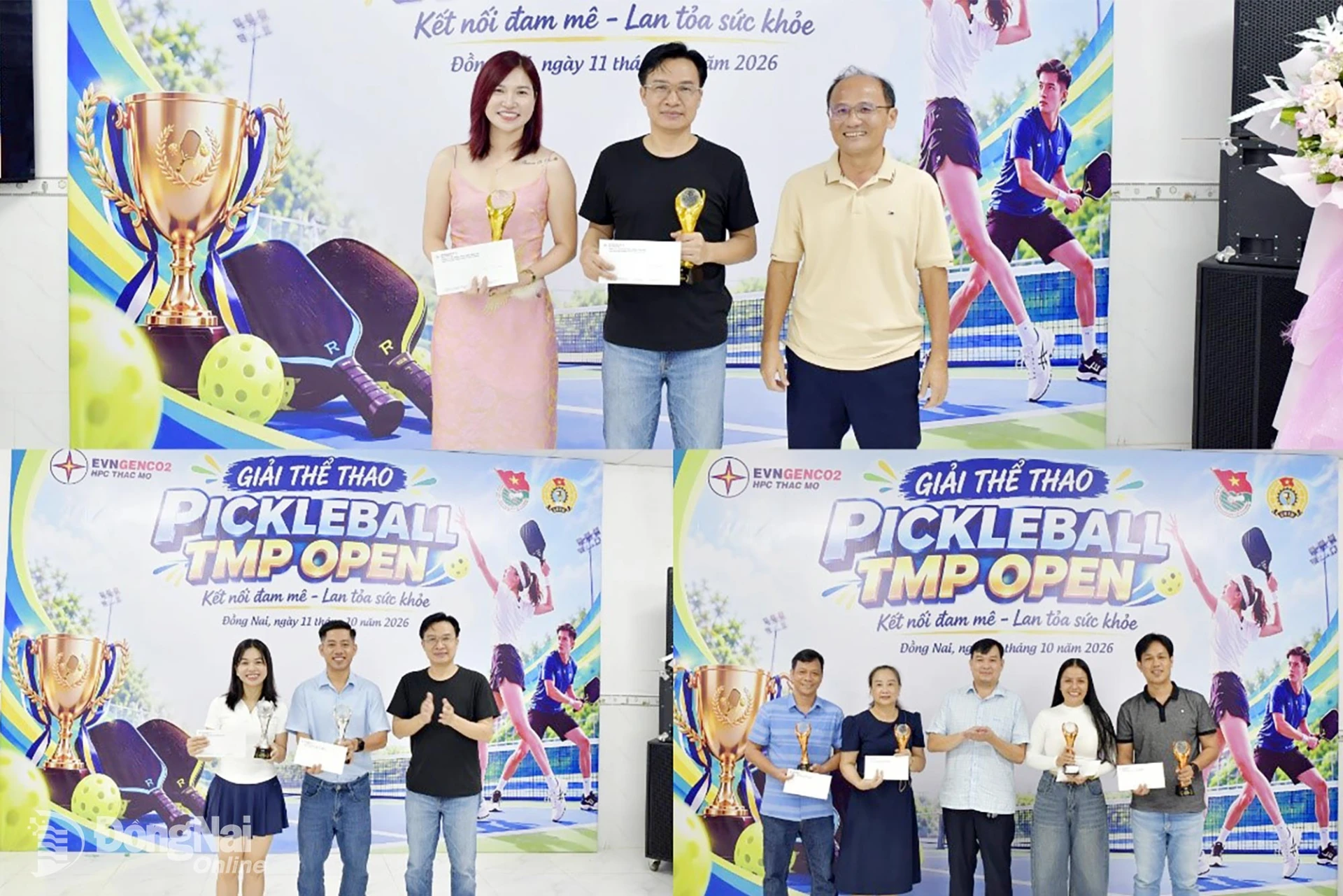 Ban tổ chức trao giải cho các VĐV đạt thành tích xuất sắc tại giải Pickleball TMP Open 2026.

