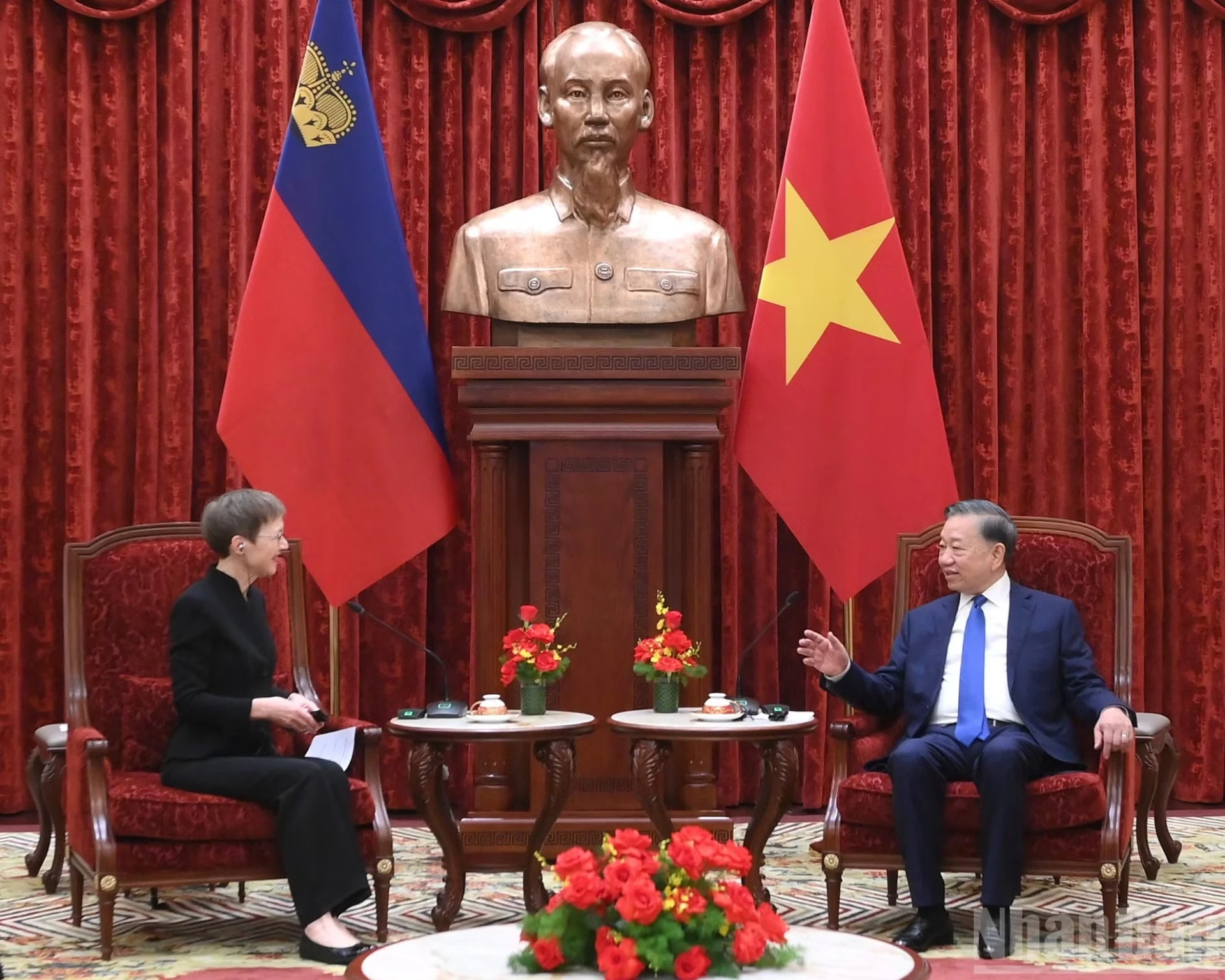 Tổng Bí thư, Chủ tịch nước Tô Lâm tiếp Thủ tướng Công quốc Liechtenstein Brigitte Haas. Ảnh: ĐĂNG KHOA