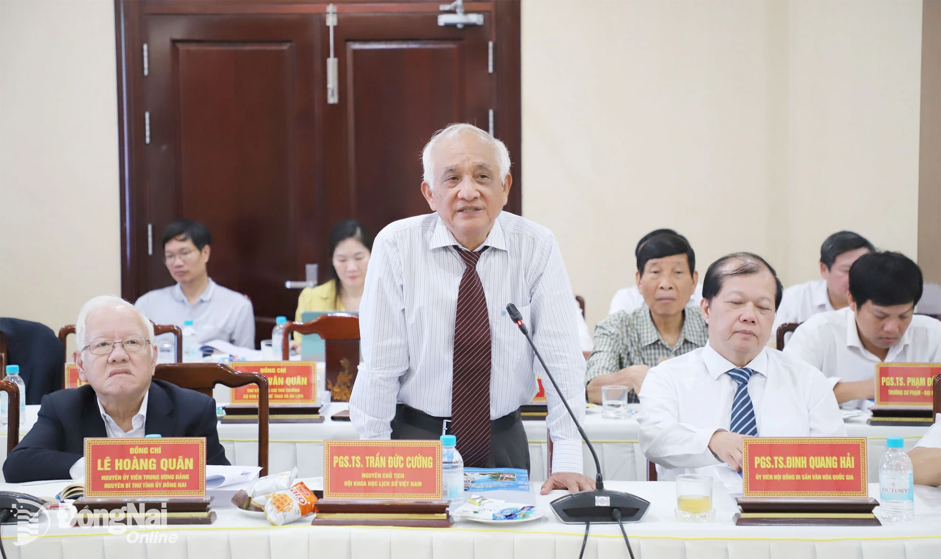 PGS.TS. Trần Đức Cương, nguyên Chủ tịch Hội Khoa học lịch sử Việt Nam đóng góp ý kiến tại hội thảo. Ảnh: My Ny