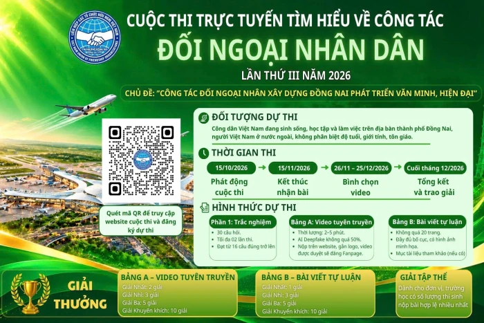 Đồng Nai phát động Cuộc thi trực tuyến Tìm hiểu về công tác đối ngoại nhân dân lần thứ III năm 2026